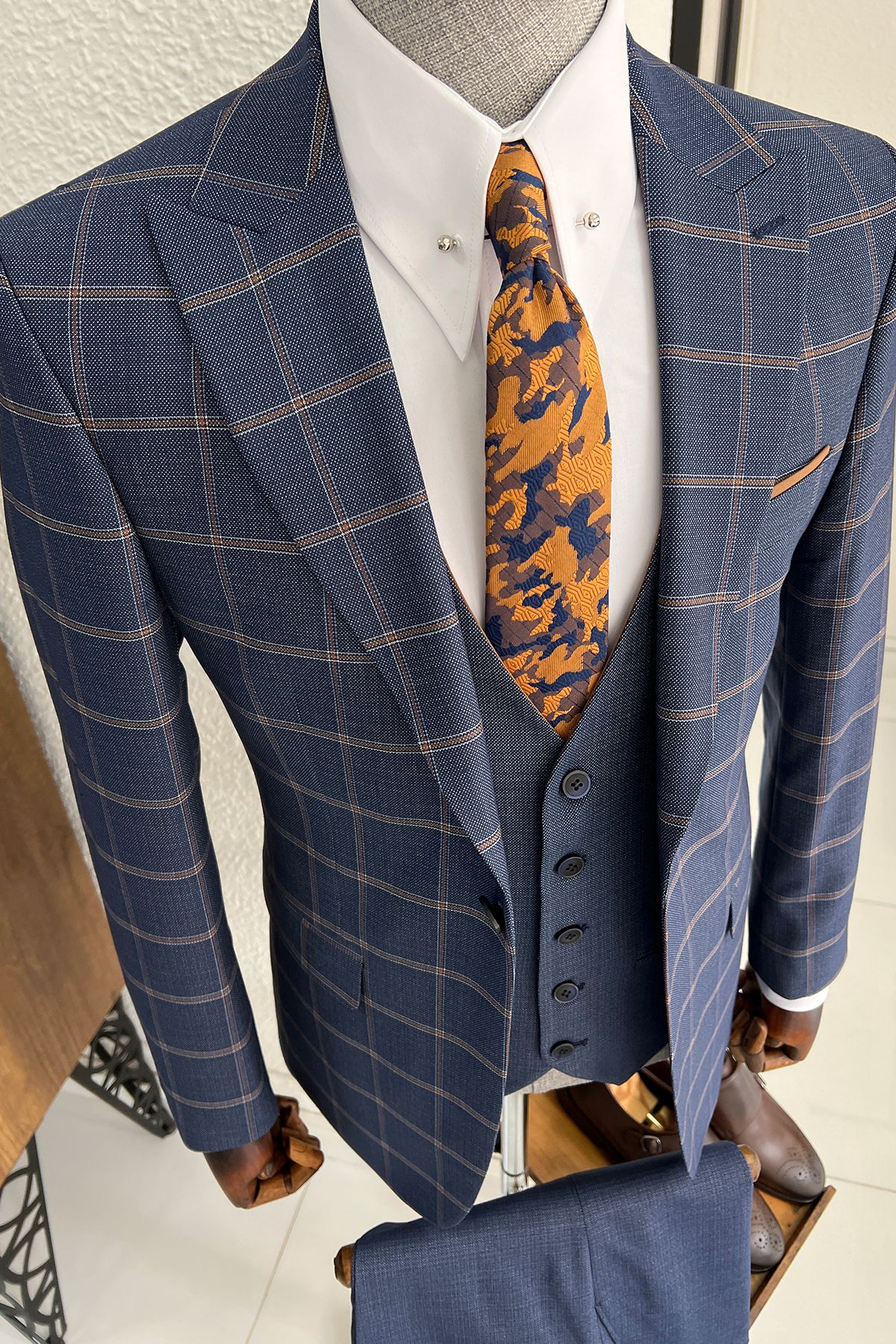 Daniel Patterned Navy-Blue Wool Slim-Fit Suit