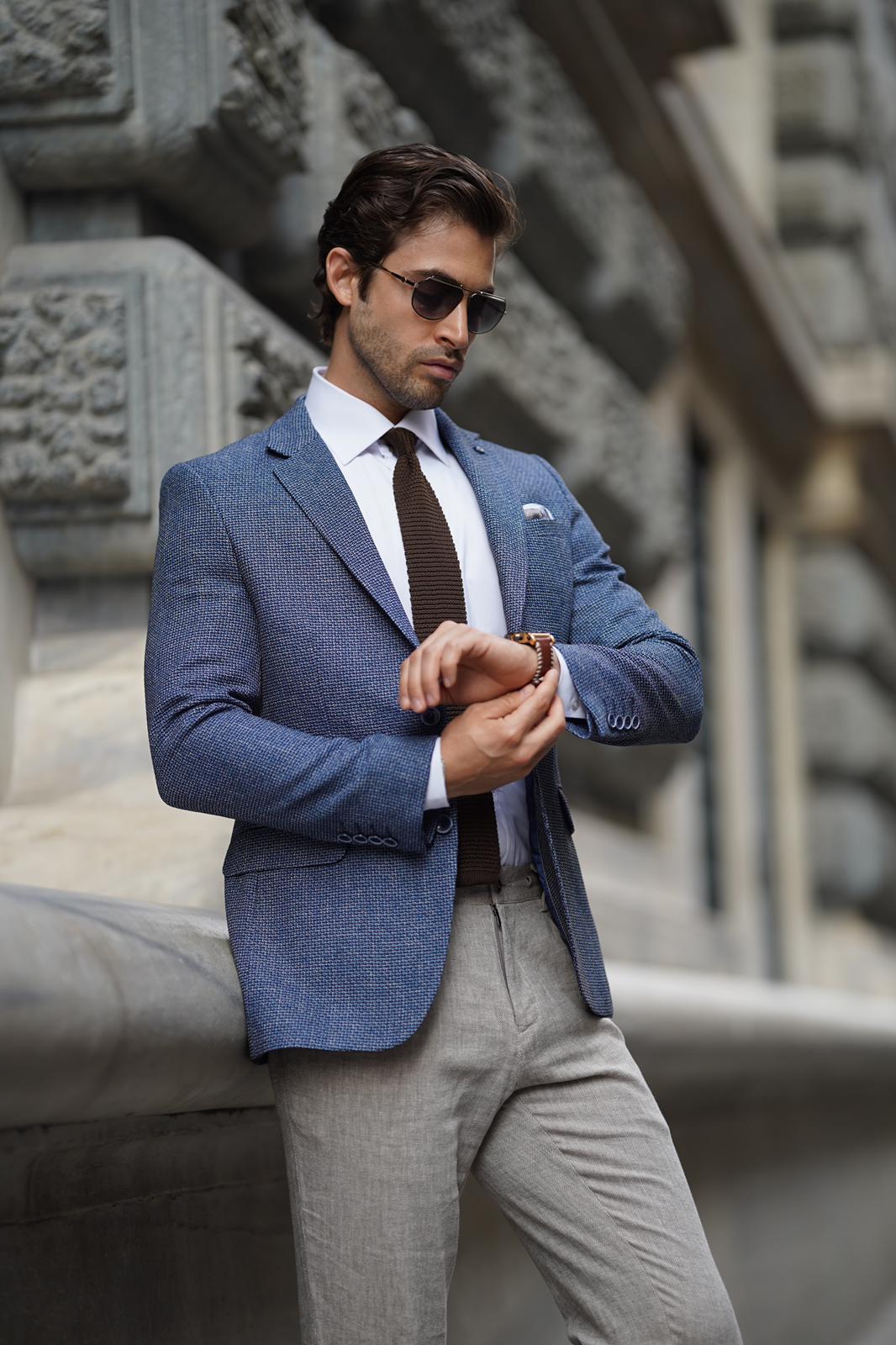 Stefano Blue Wool Slim Fit Blazer