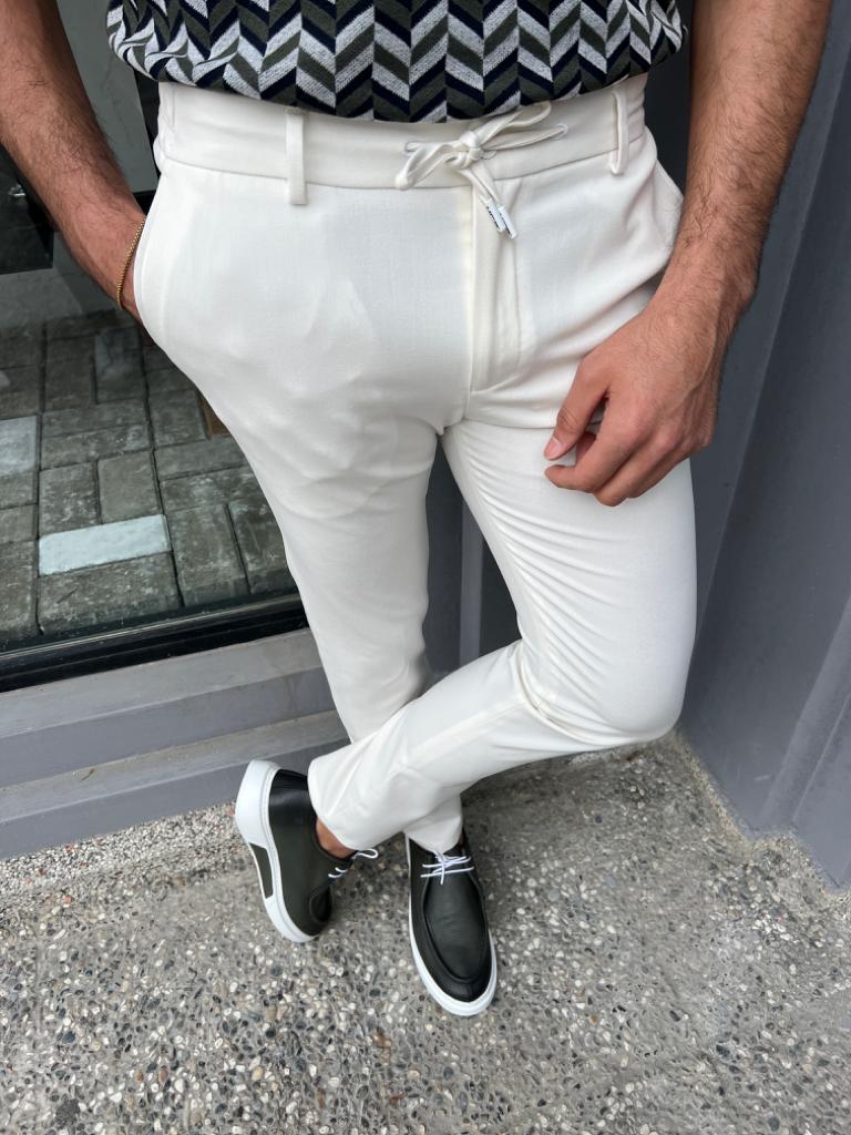 Lyon White Slim Fit Rope Pants: Versatile Elegance for Every Occasion