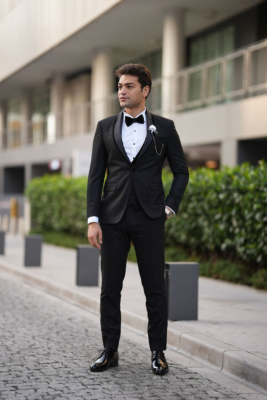 Infinite Black Slim Fit Velvet Peak Lapel Tuxedo