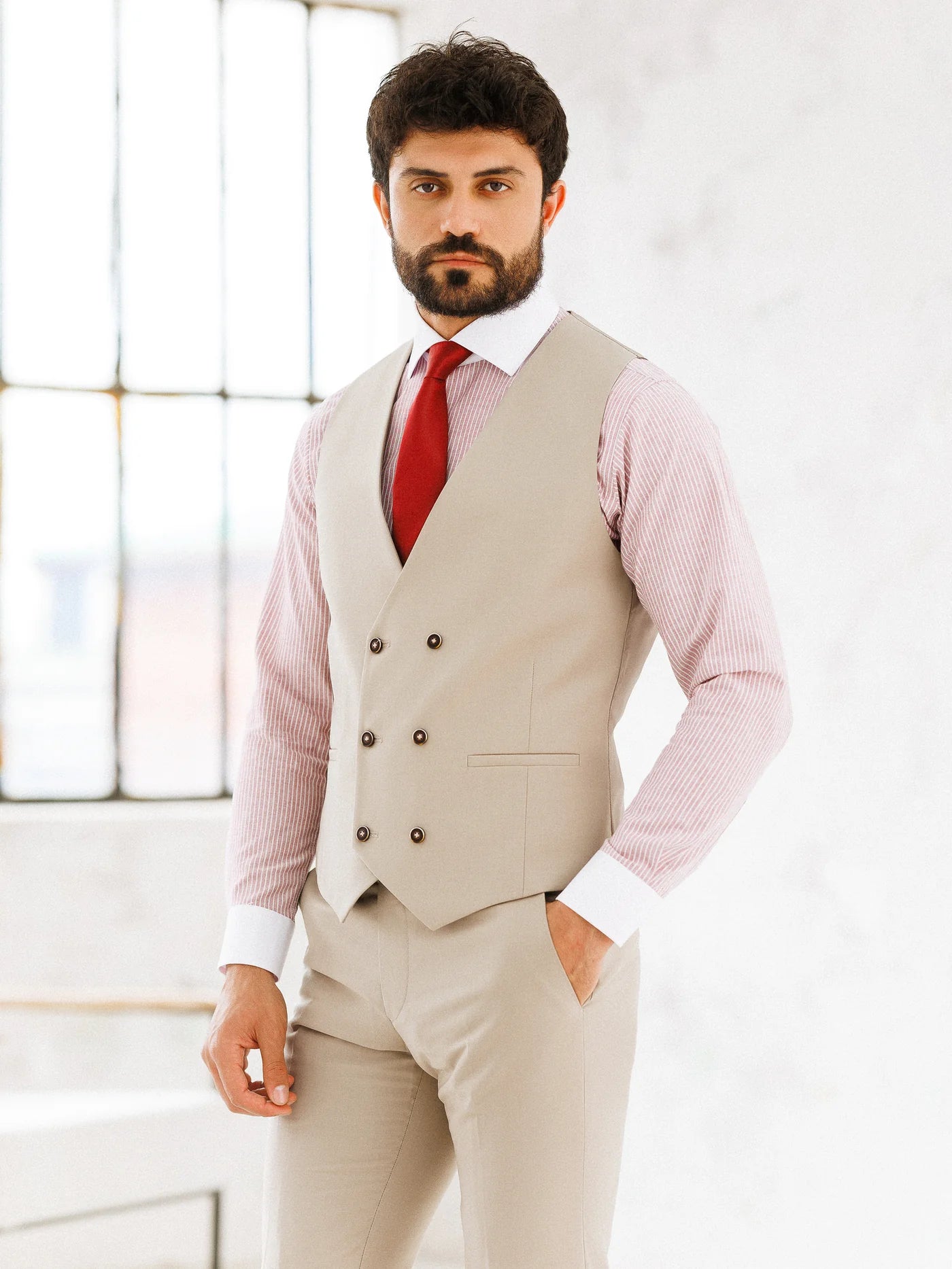 Brabion Beige Slim-Fit Suit 3-Piece