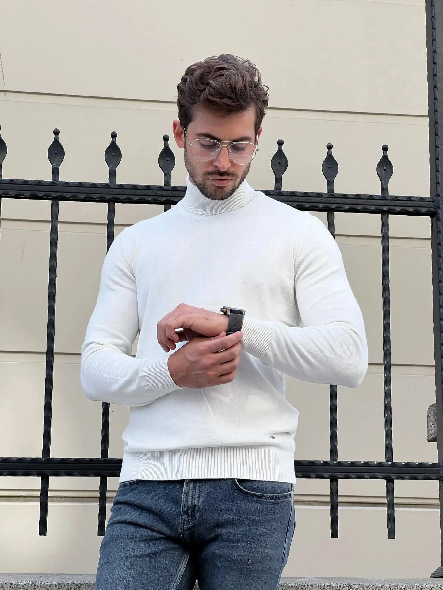 Stefano Slim Fit White Turtleneck Sweater - BRABION