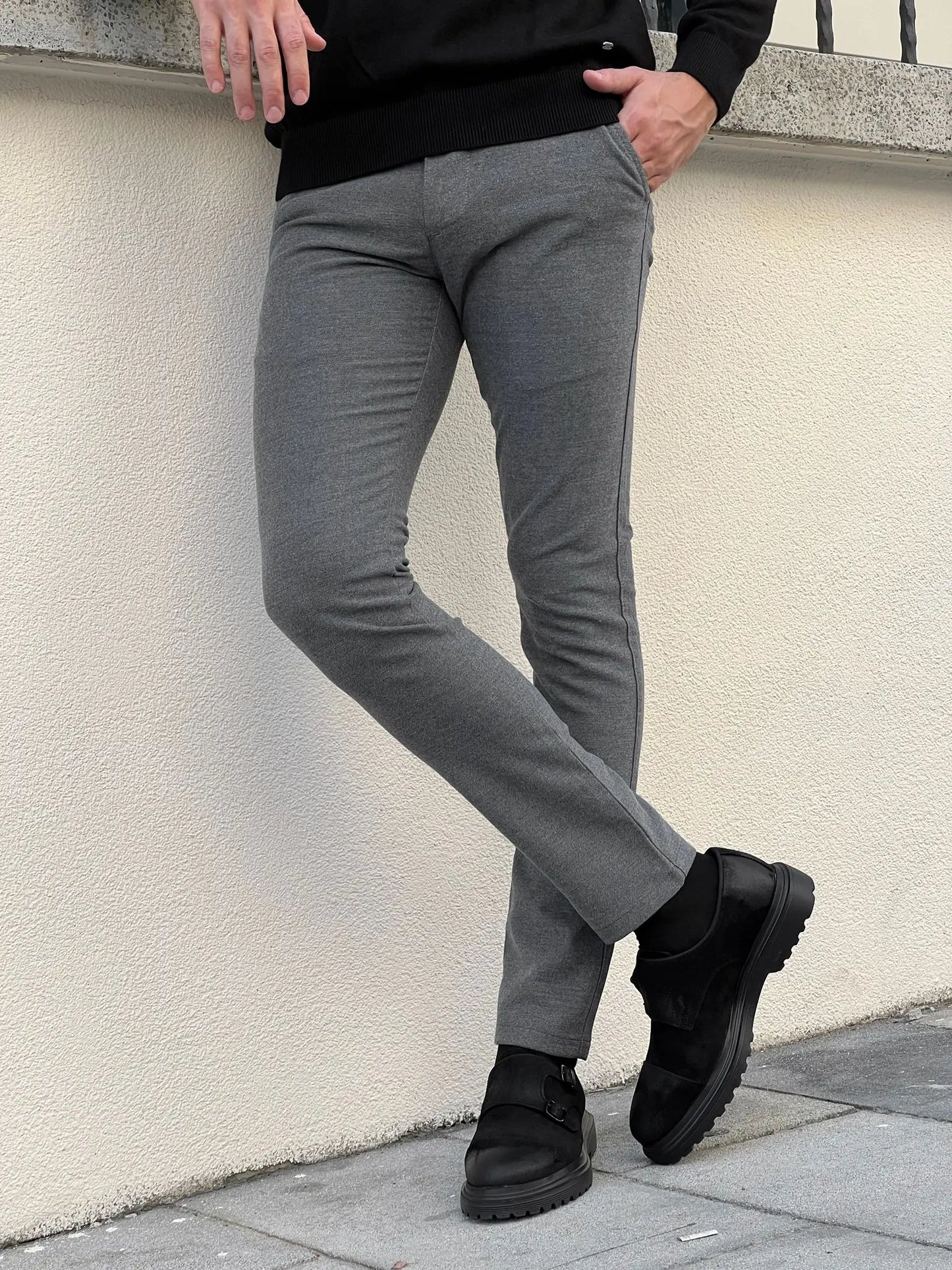 Benjamin Slim Fit High Quality Gray Patterned Mink Pants - BRABION