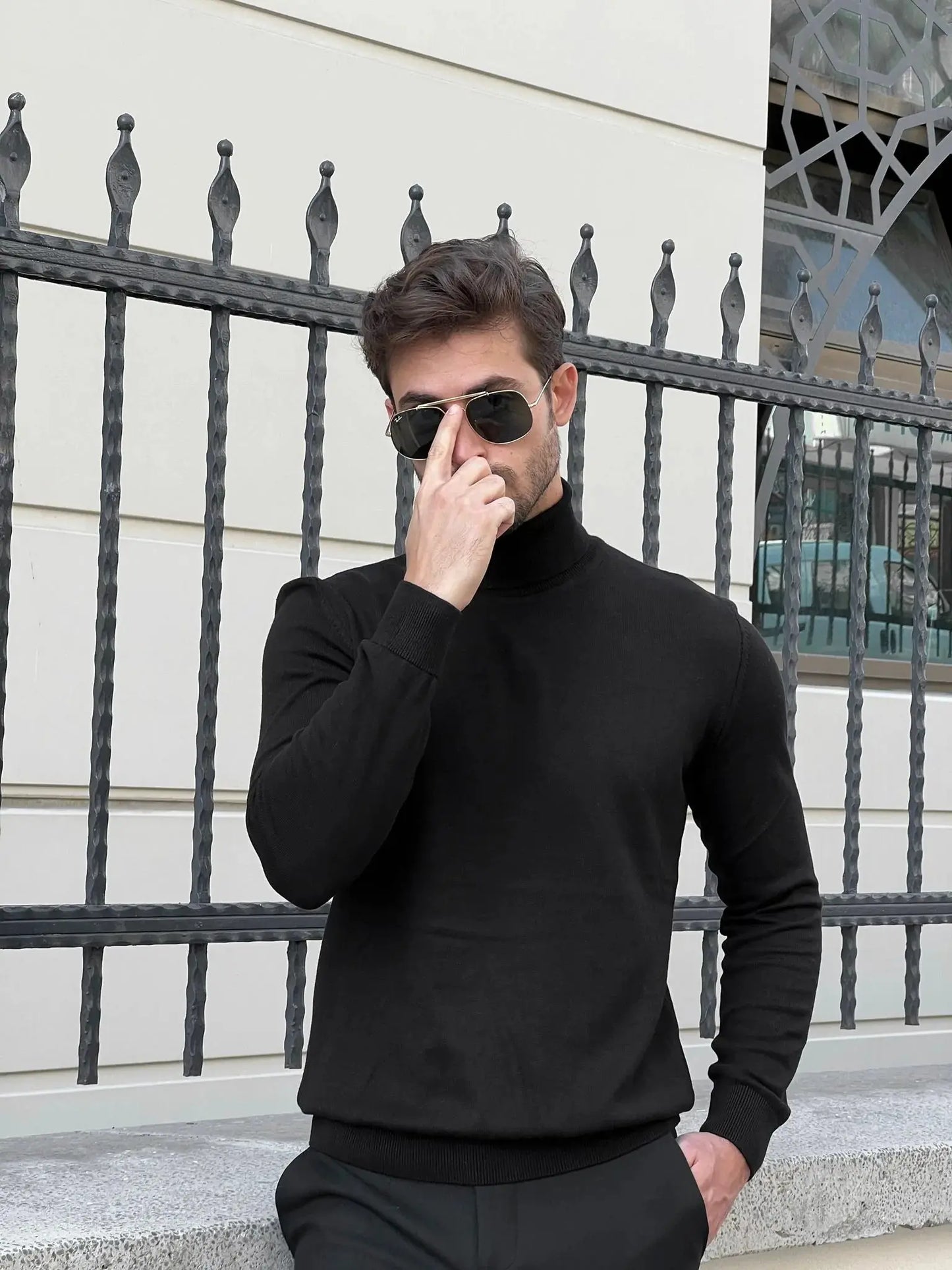 Stefano Slim Fit Black Turtleneck Sweater - BRABION