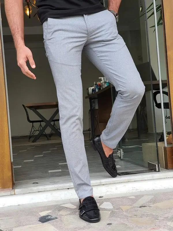 Mantova Gray Slim Fit Cotton Pants - Versatile Elegance for Every Occasion - BRABION