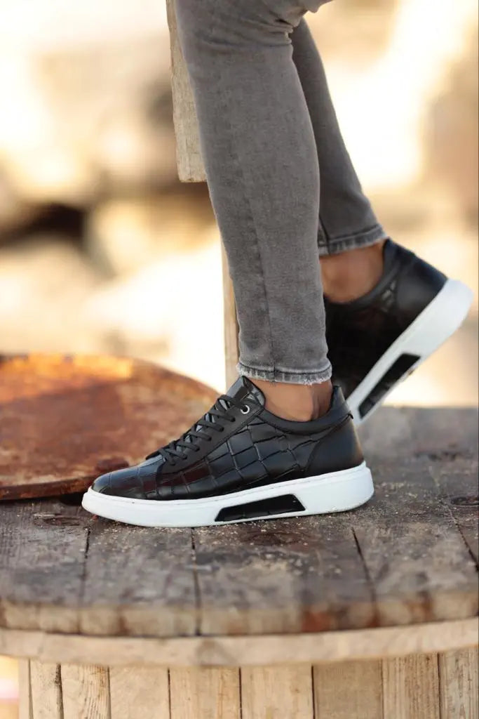 Empire Black Crocodile Pattern Sneakers - Elegance Meets Comfort - BRABION