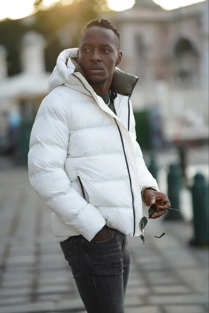 Enid White Hooded Puffer Jacket - BRABION