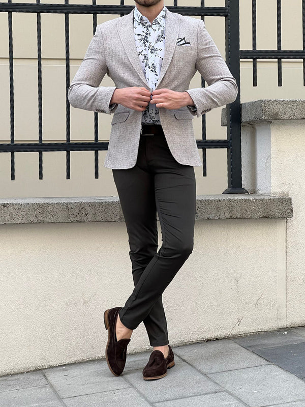 Hazel Beige Slim Fit Peak Lapel Blazer - Elevate Your Style Game