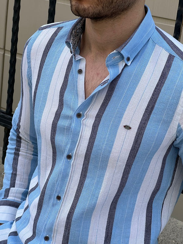 Brabion Tampa Blue Slim Fit Striped Casual Shirt