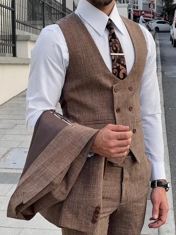 Napoli Camel Slim Fit Peak Lapel Suit – Sophistication Meets Comfort brabion