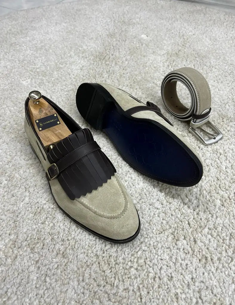 Lawson Beige Suede Kilt Loafers - BRABION