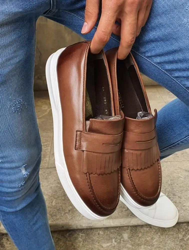 Pierre Brown Kilt Loafers – Elegant and Comfortable Leather Footwear - BRABION