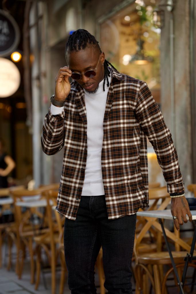 Brabion Lawson Black Slim Fit Double Pocket Plaid Shirt