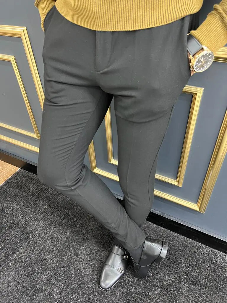Avion Black Slim Fit Laced Pants - Versatile Elegance for Any Occasion - BRABION