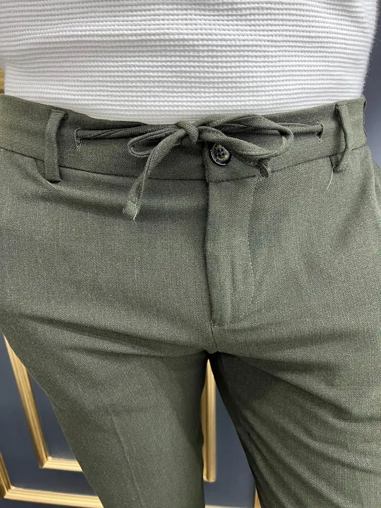 Avion Khaki Slim Fit Laced Pants - BRABION