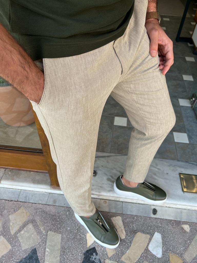 Tampa Beige Slim Fit Linen Pants