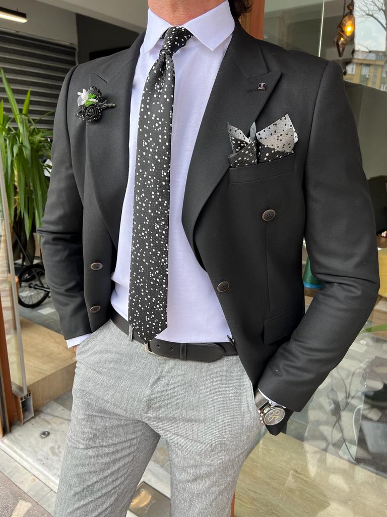 Tampa Black Slim Fit Double Breasted Blazer