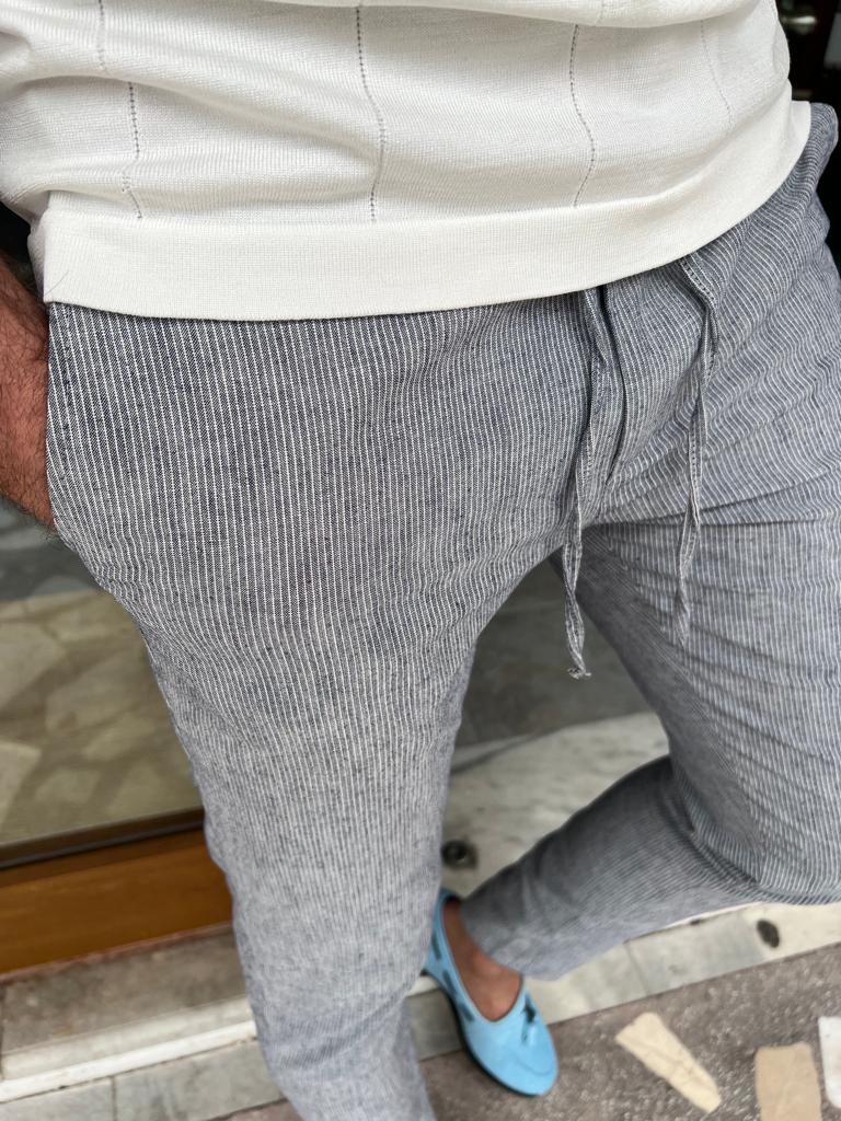 Tampa Blue Slim Fit Linen Laced Pants for Versatile Styling