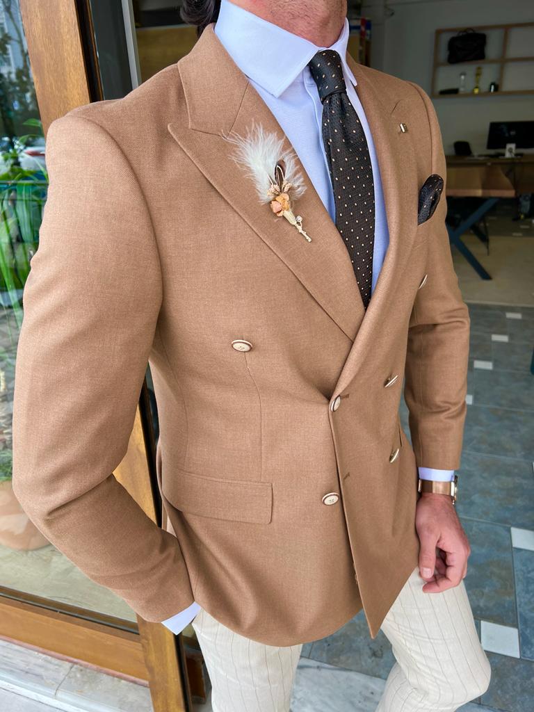 Tampa Brown Slim Fit Double Breasted Blazer