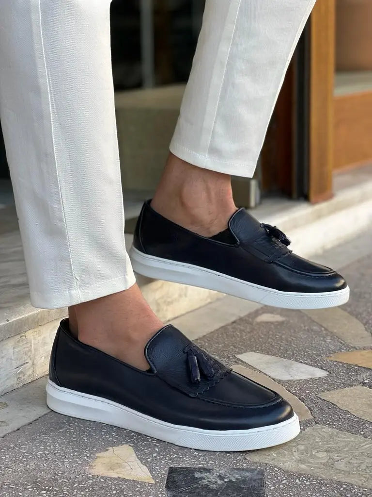 Tampa Dark Blue Tassel Kilt Loafers - BRABION