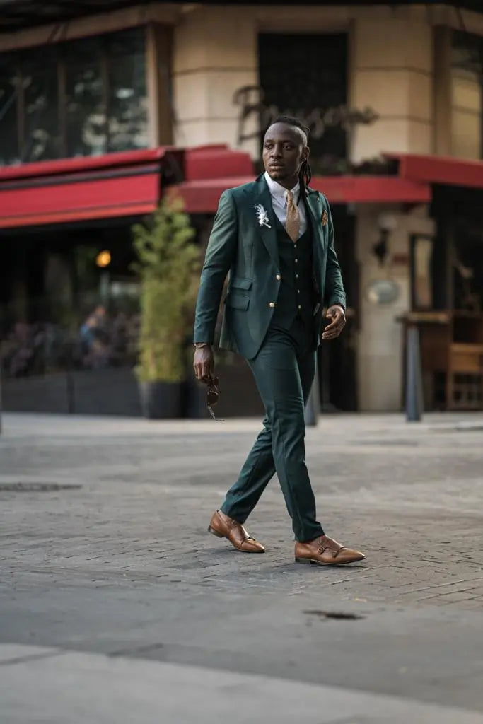 Evo Green Slim Fit Peak Lapel Suit brabion