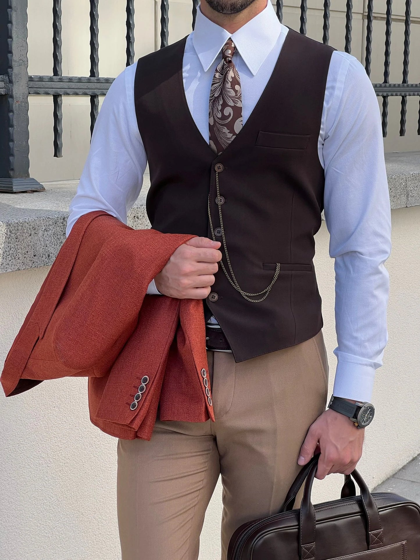 Stefano Slim Fit Woolen Brown Men's Vest: The Ultimate Versatile Layering Piece