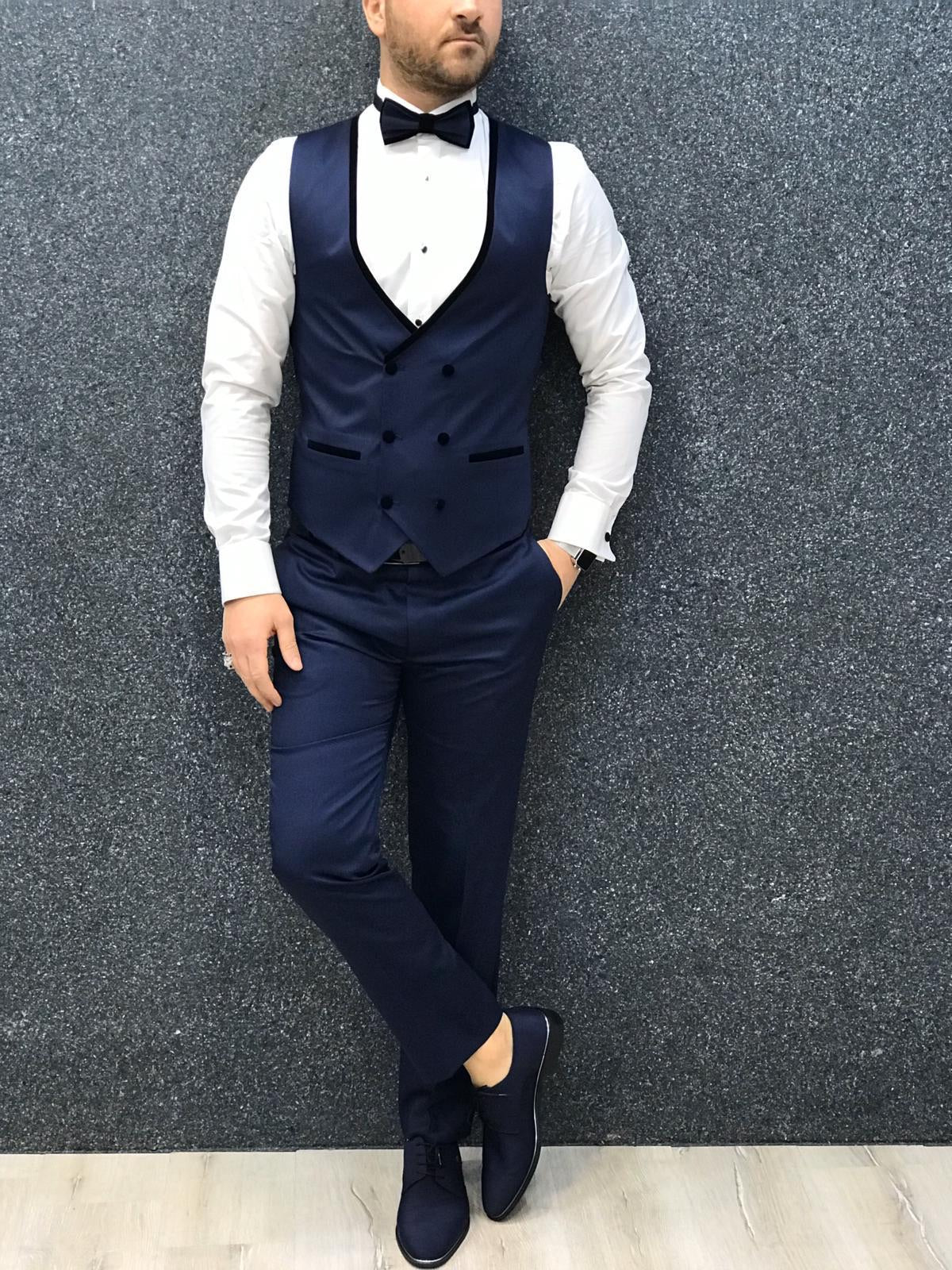 Ventura Blue Slim Fit Velvet Peak Lapel Tuxedo