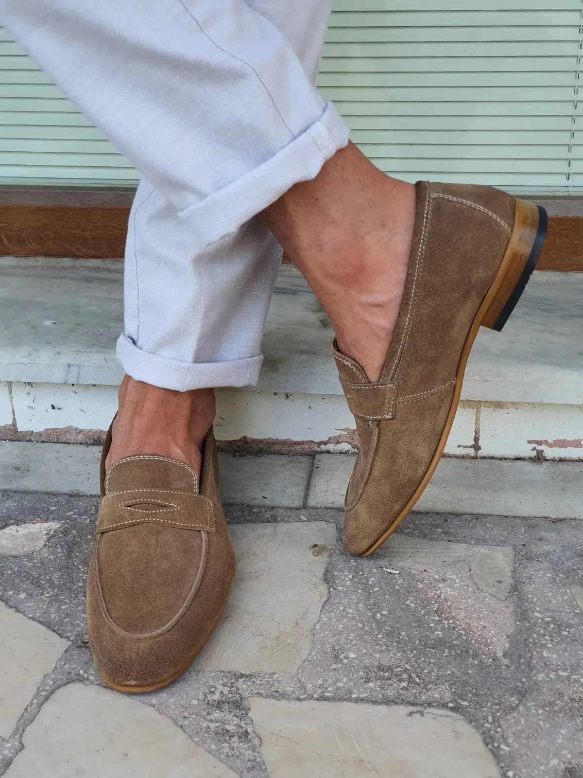 Jackson Beige Suede Penny Loafers - BRABION