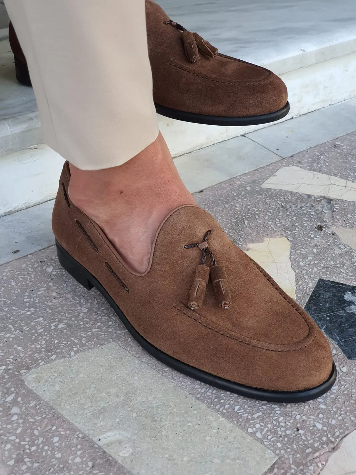 Cole Brown Suede Tassel Loafers - Elegant Comfort for Every Occasion - BRABION