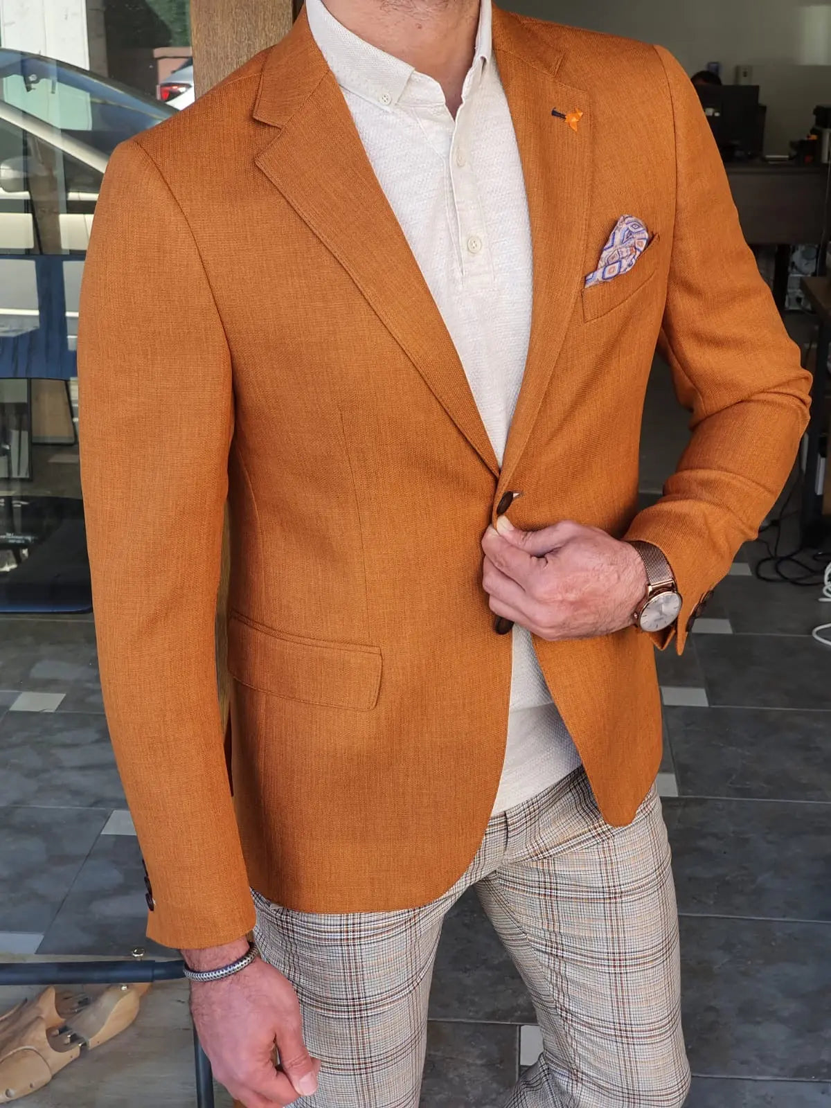 Montreal Brown Slim Fit Cotton Blazer - BRABION