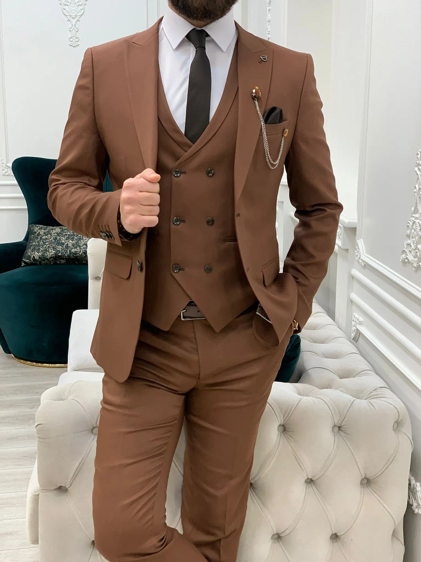 Stefano Tile Slim Fit Suit - Elegant Three-Piece Ensemble brabion