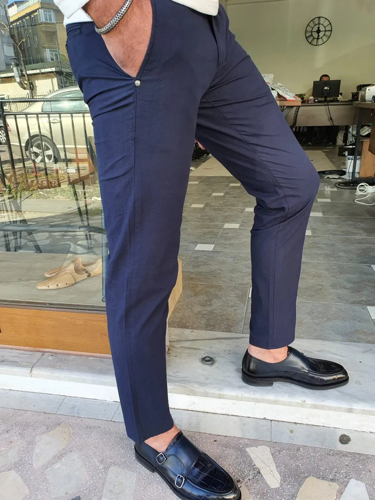 Montreal Navy Blue Slim Fit Cotton Pants for Every Occasion - BRABION