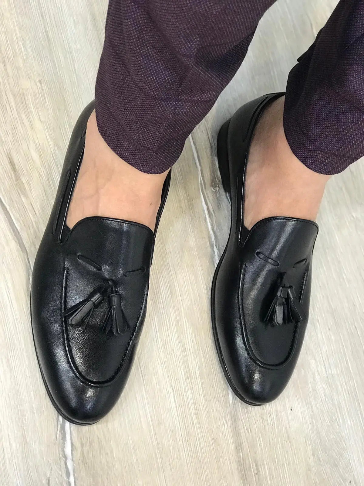Tassel Leather Black Loafers for Men - BRABION