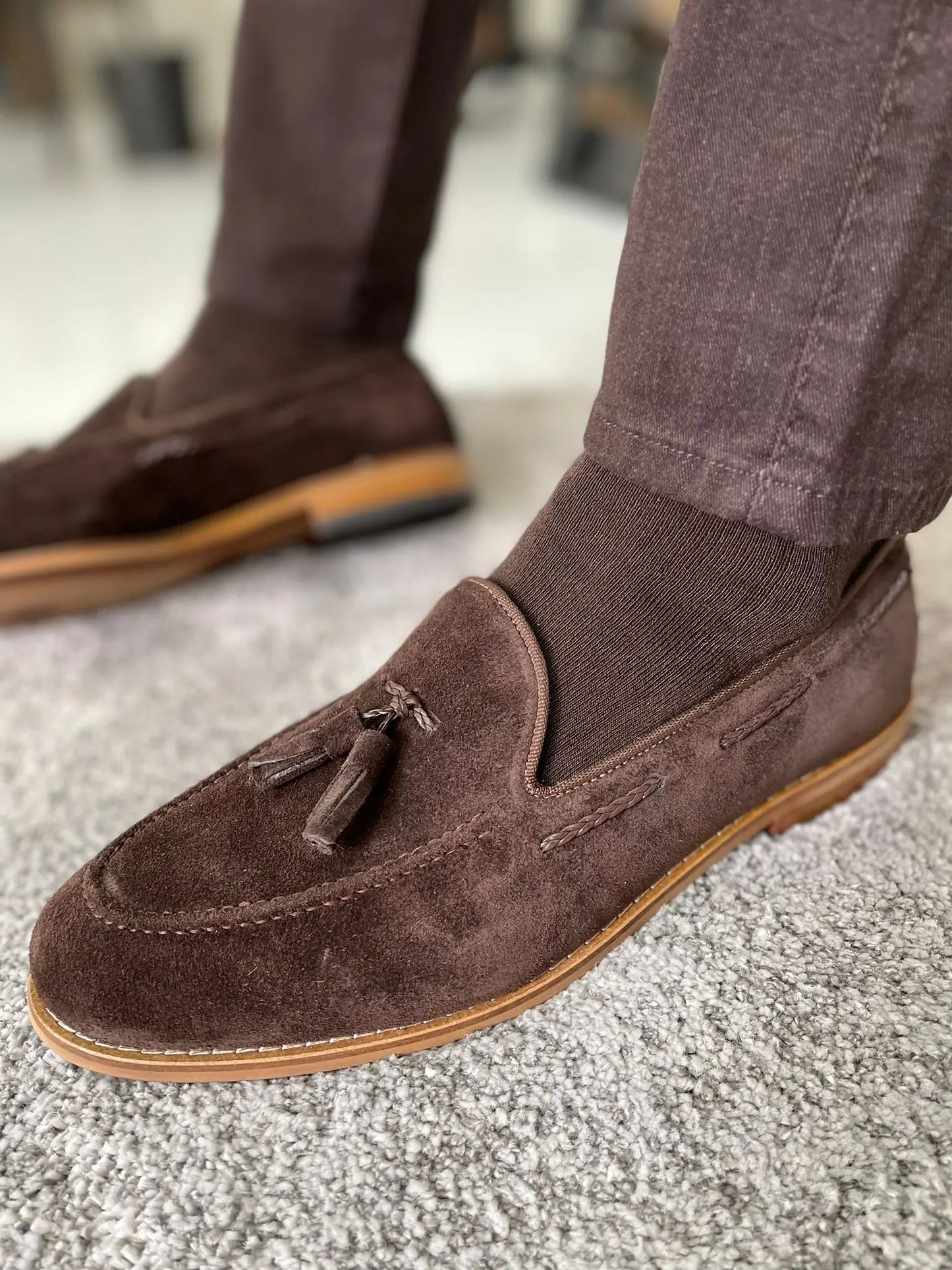 Remy Brown Suede Tassel Loafers for Men - BRABION