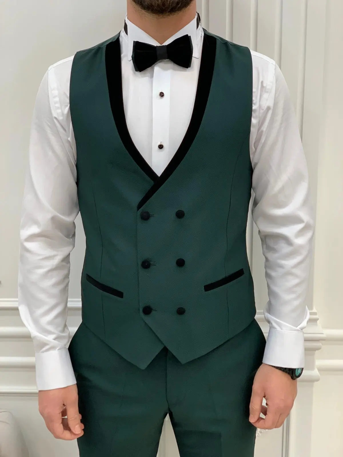 Eden Green Slim Fit Velvet Peak Lapel Tuxedo - BRABION