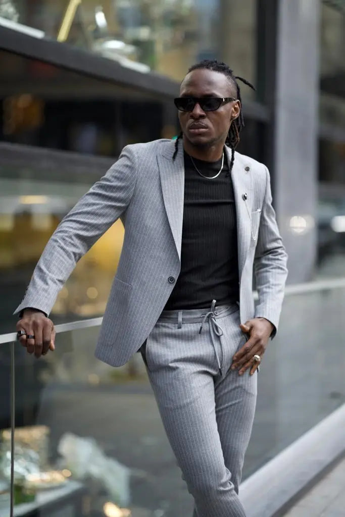 Sorento Gray Slim Fit Pinstripe Cotton Suit brabion