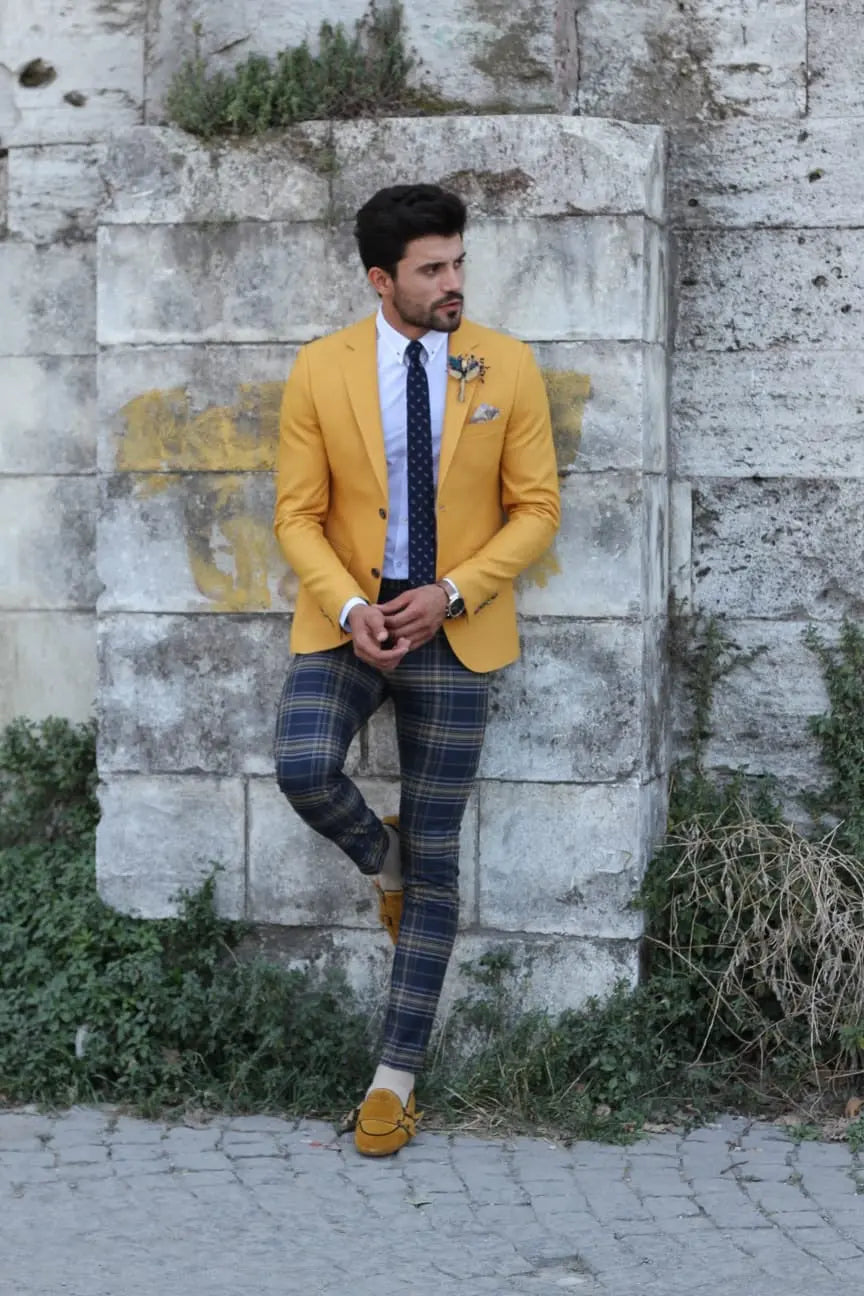 Marina Mustard Slim Fit Blazer - Elevate Your Style - BRABION