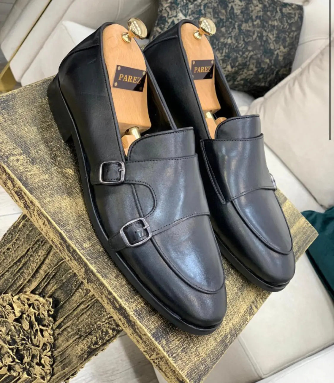 Louise Black Double Monk Strap Loafers - Elegant Leather Footwear for Every Occasion - BRABION
