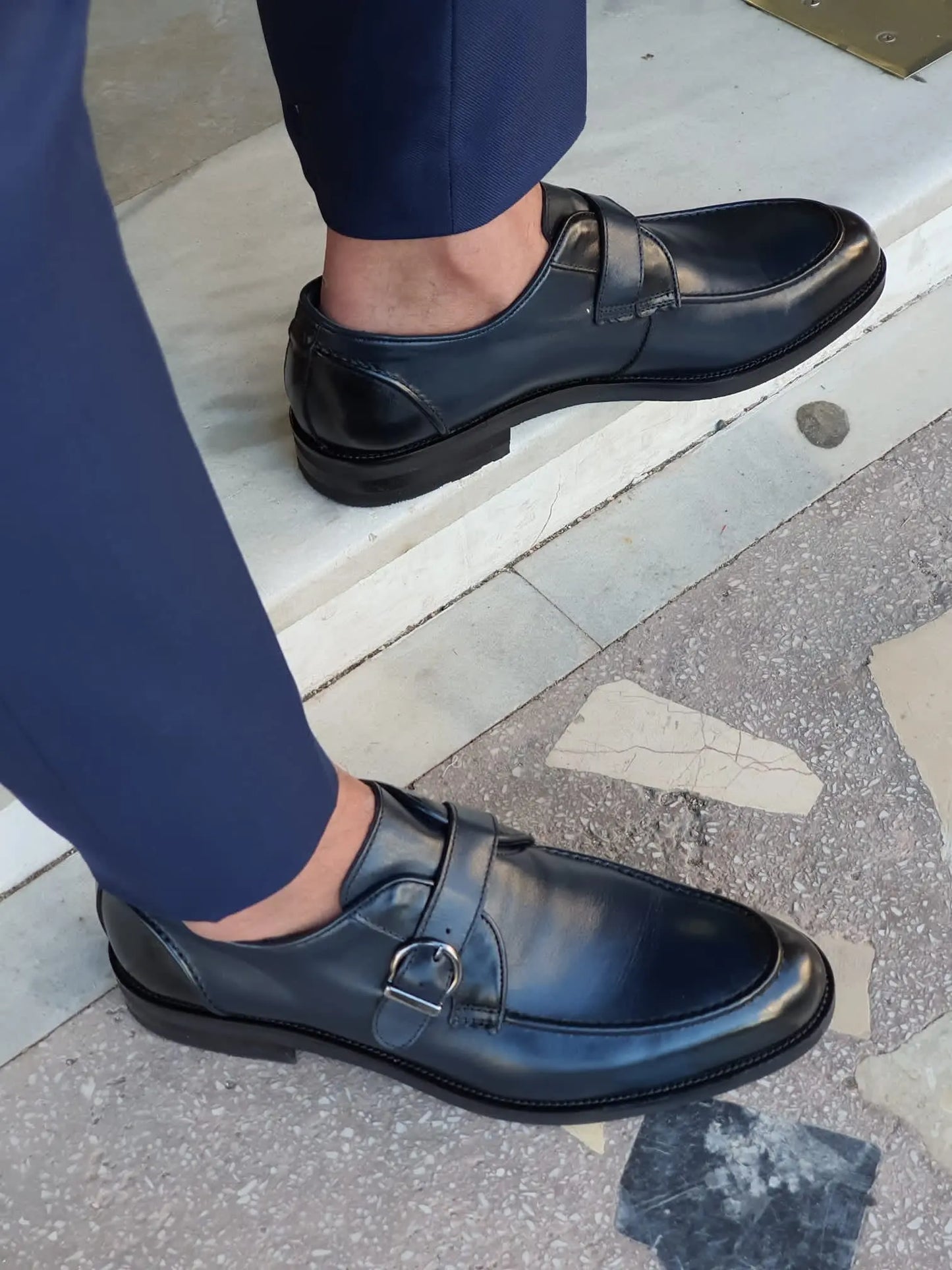 Stefano Navy Blue Buckle Loafers: Elegance Redefined - BRABION
