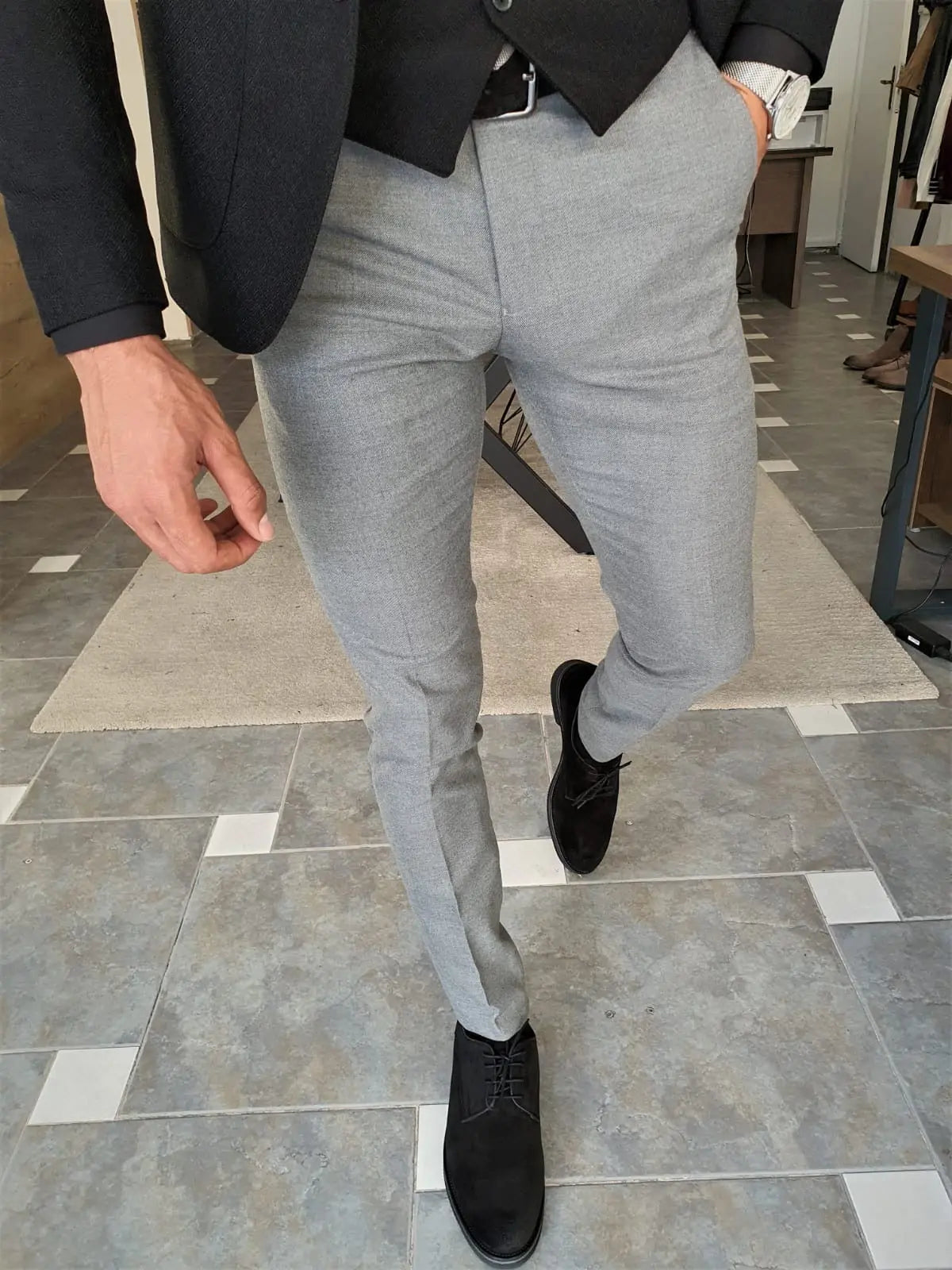 Henderson Gray Slim Fit Pants - BRABION
