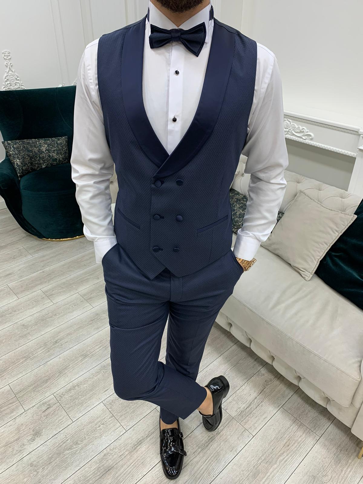 Avion Blue Slim Fit Shawl Lapel Tuxedo