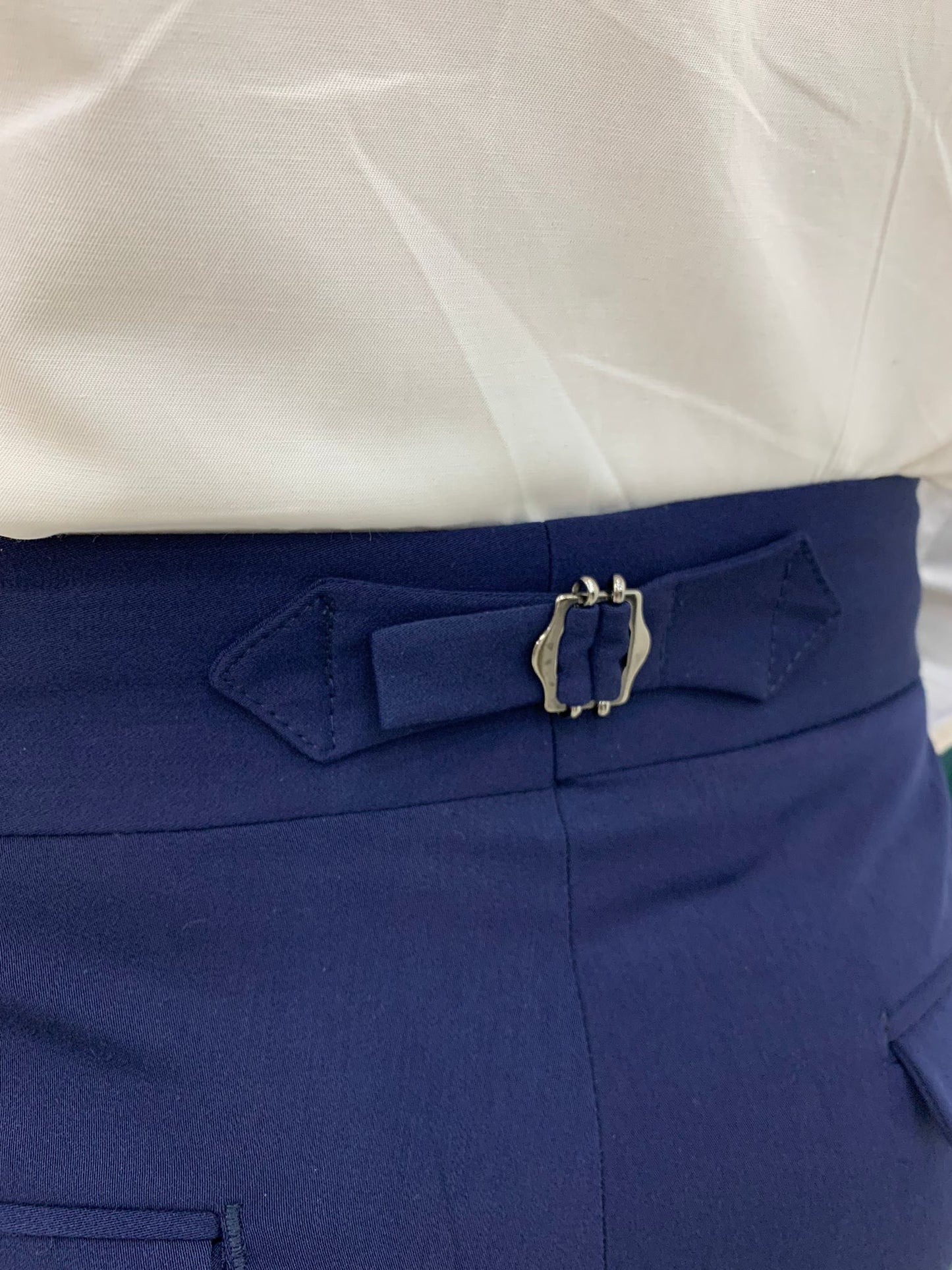 Navy Blue Buckled Canvas Trousers