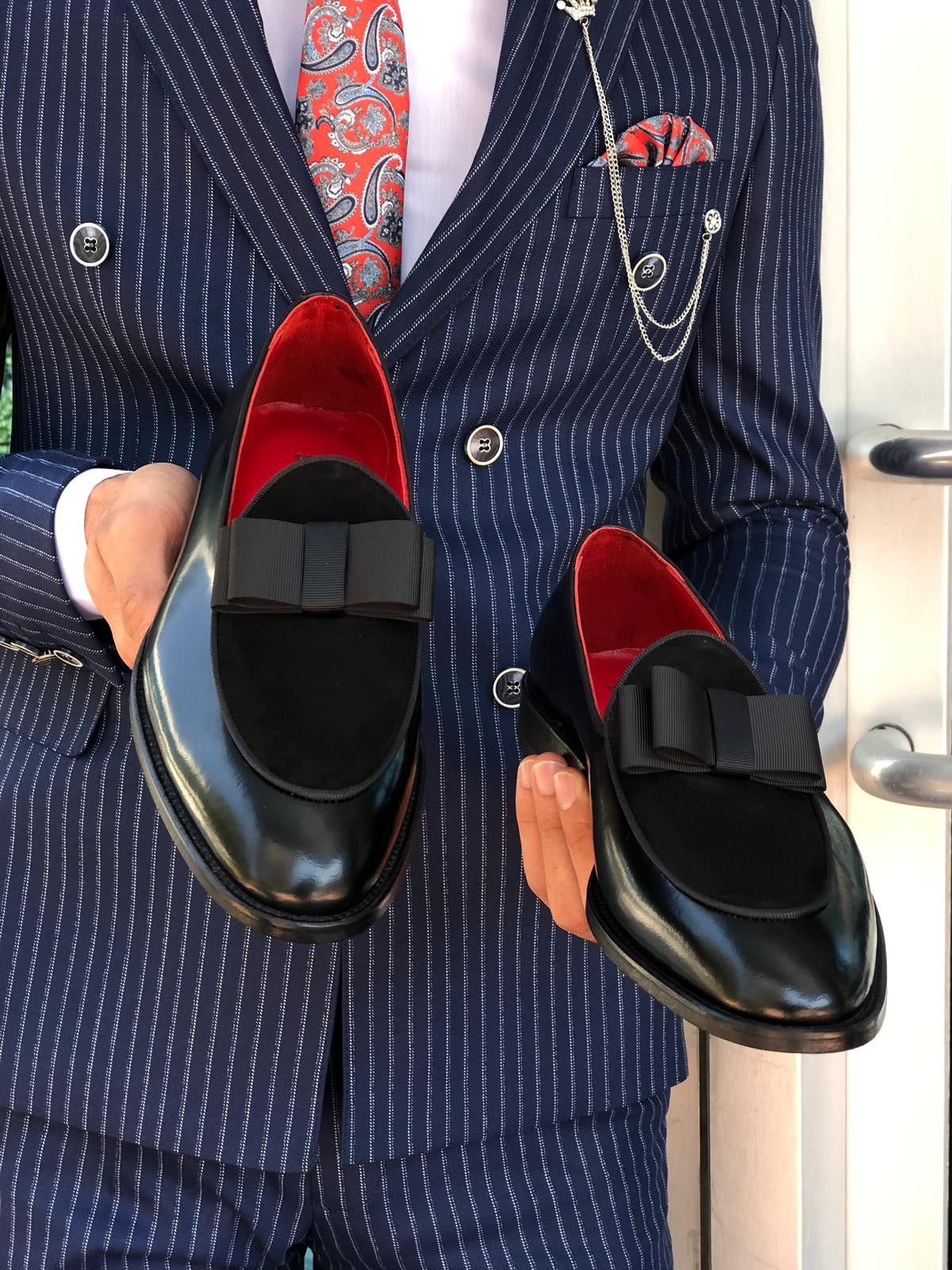 Polished Leather Sardinelli Loafers with Silk Bow