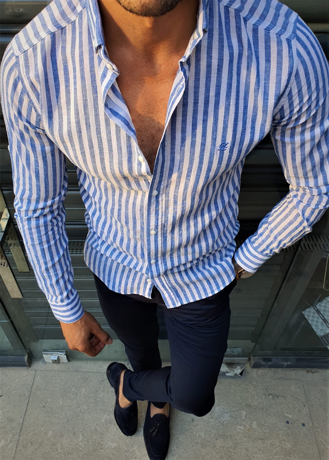 Brabion Stefano Blue Striped Slim-Fit Shirt