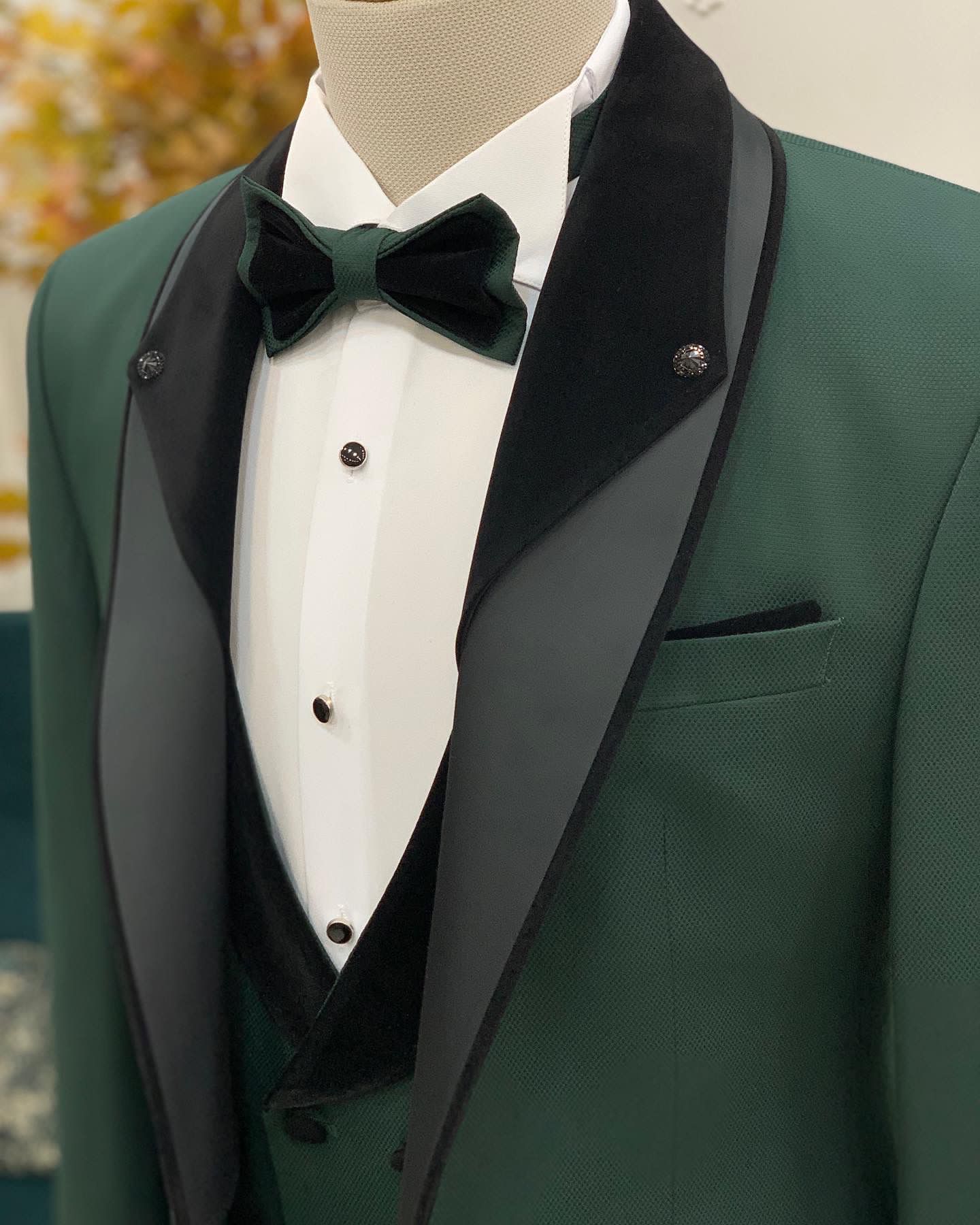 Caesar Green Slim Fit Velvet Shawl Lapel Tuxedo