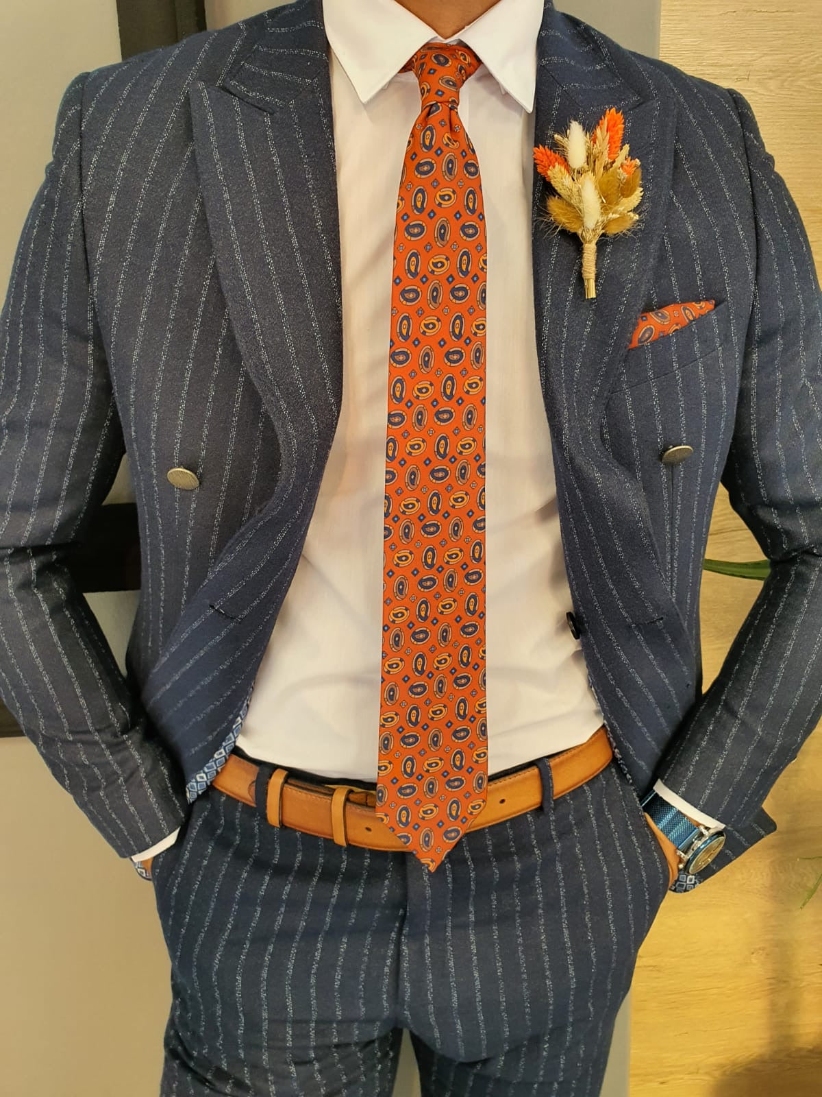 Henderson Navy Blue Pinstripe Double Breasted Suit