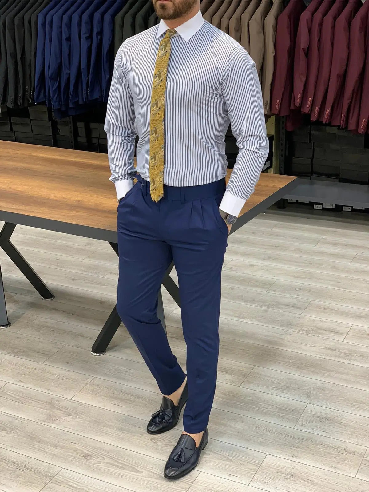 Jake Blue Double Pleated Buckled Slim Pants - BRABION