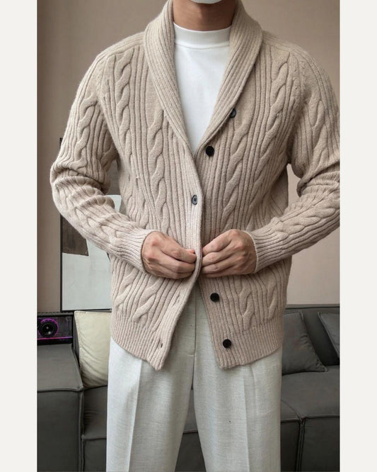 Men’s Shawl Collar Winter Knit Cardigan