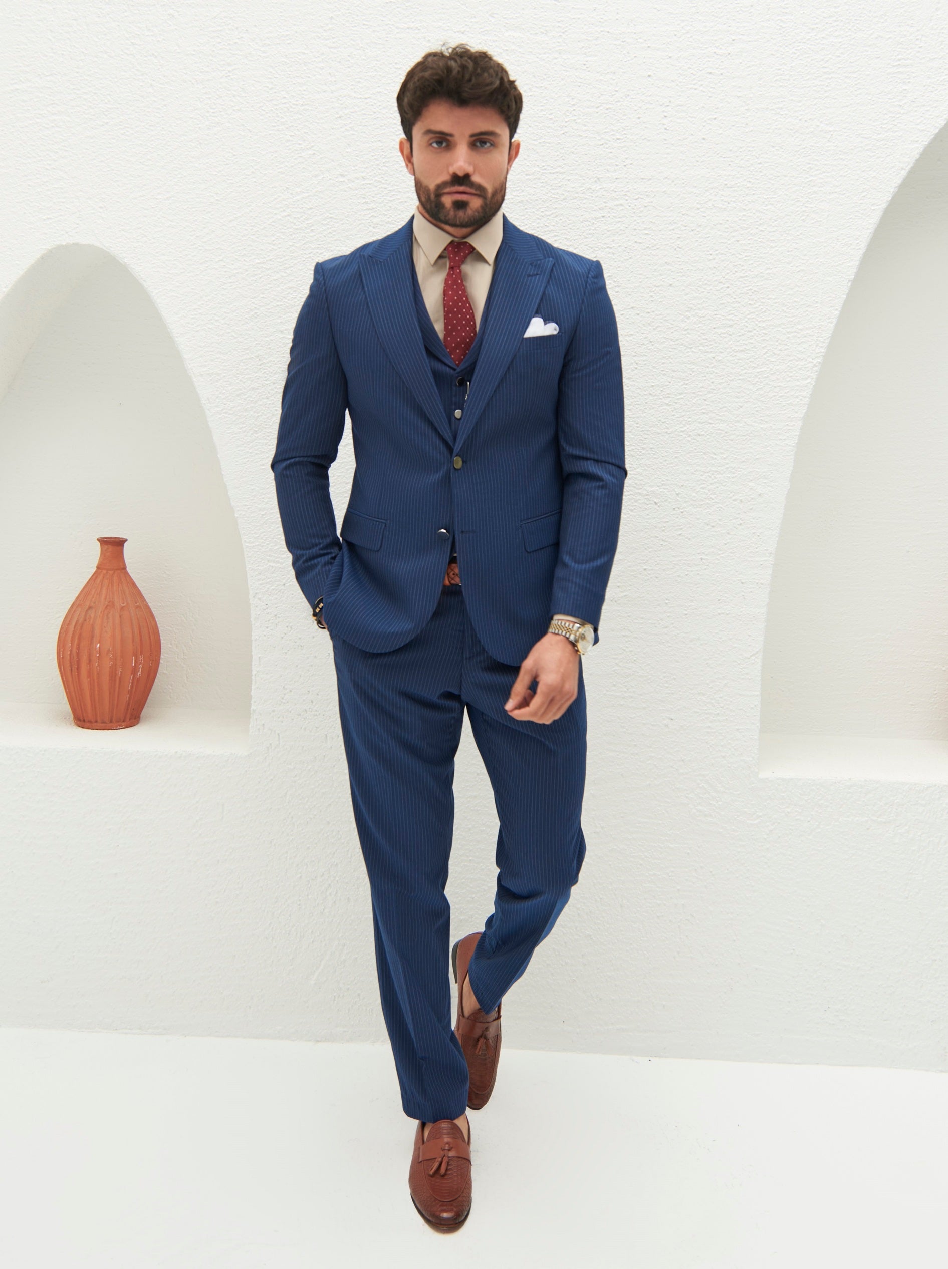Navy Striped Slim-Fit Suit 3-Piece VIOSSI