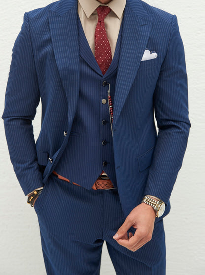 Navy Striped Slim-Fit Suit 3-Piece VIOSSI